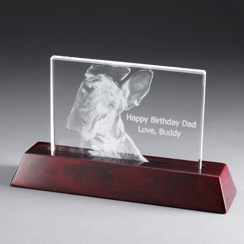 Image of Landscape Flat Photo Crystal with Rosewood Base