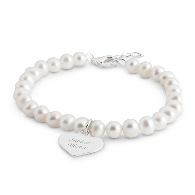 Image of Girls Sterling Pearl Bracelet with Heart