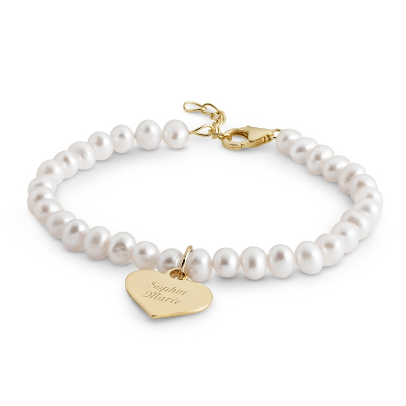 Image of Girls Gold Sterling Pearl Bracelet with Heart