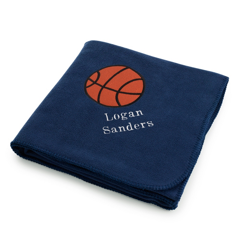 Image of Basketball Design on Navy Fleece Blanket