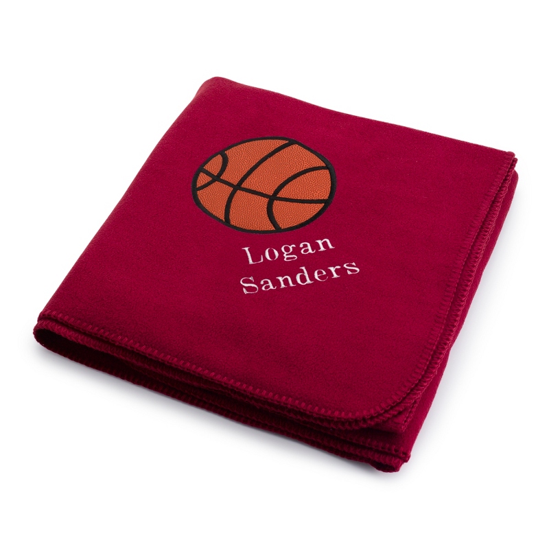 Image of Basketball Design on Burgundy Fleece Blanket