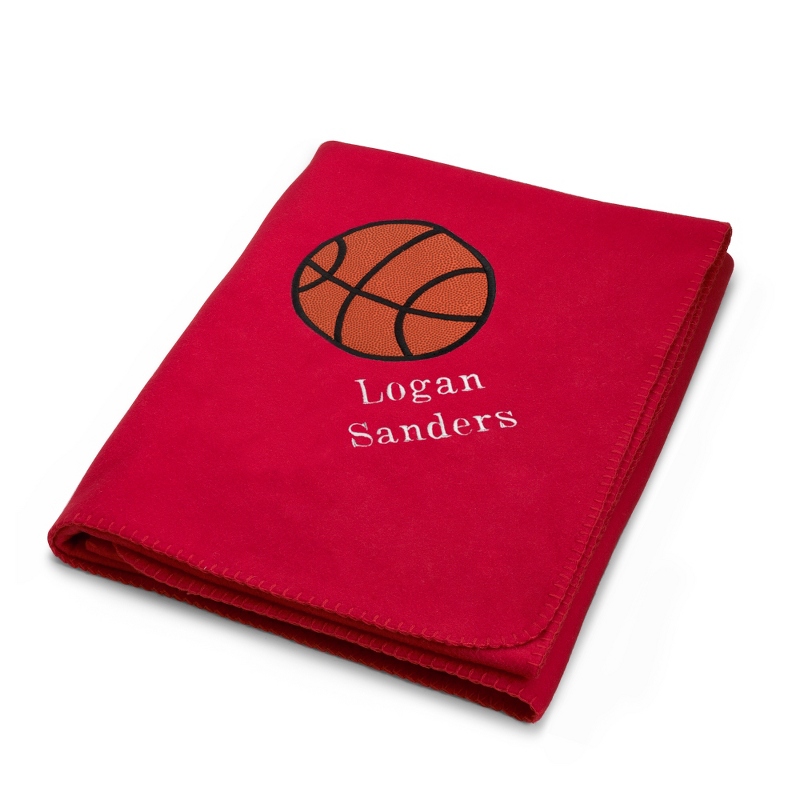 Image of Basketball Design on Red Fleece Blanket