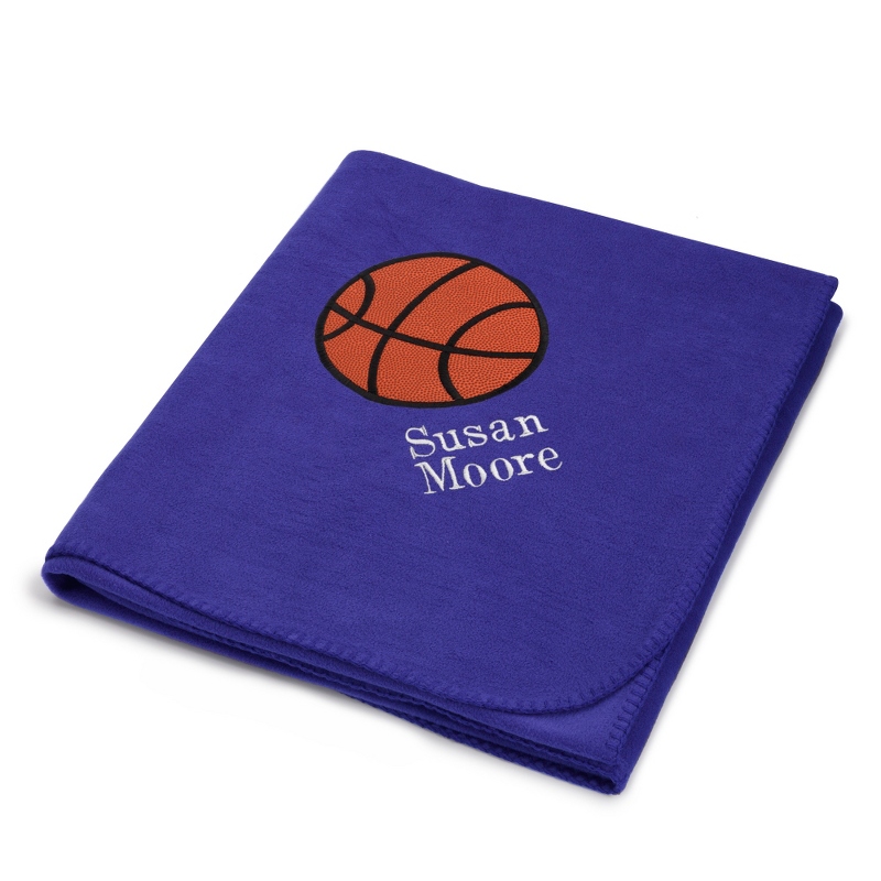 Image of Basketball Design on Purple Fleece Blanket