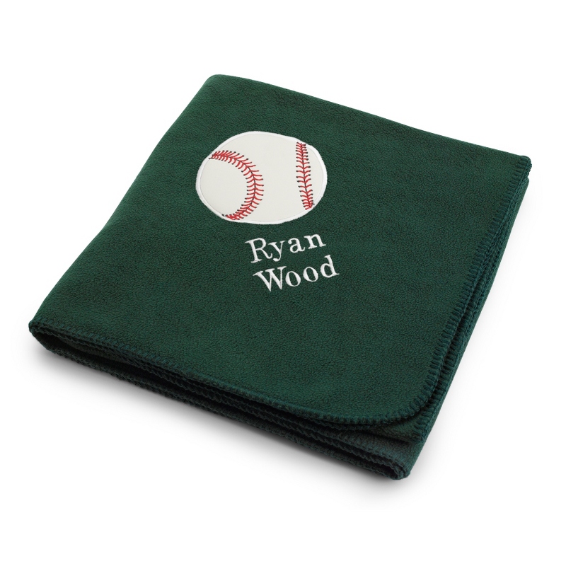 Baseball Design on Forest Green Fleece Blanket