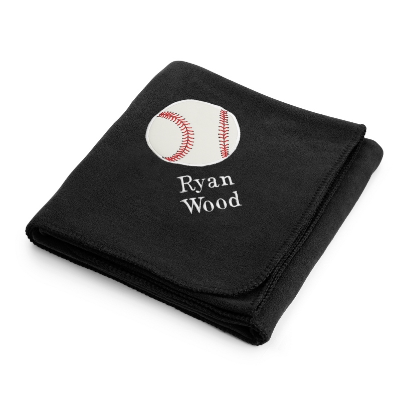 Baseball Design on Black Fleece Blanket