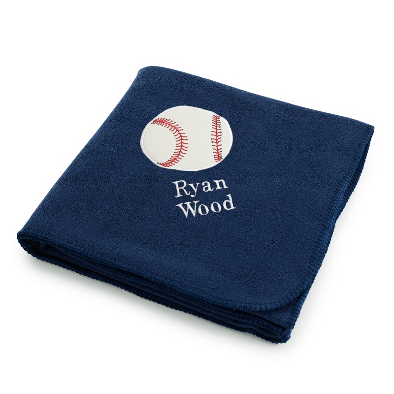 Baseball Design on Navy Fleece Blanket