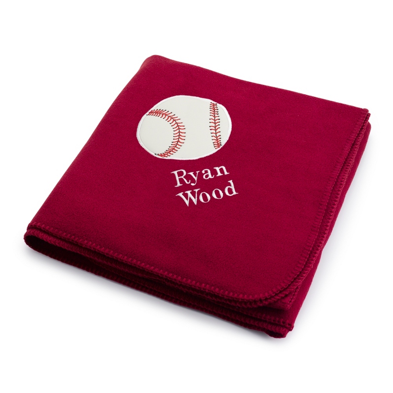 Baseball Design on Burgundy Fleece Blanket