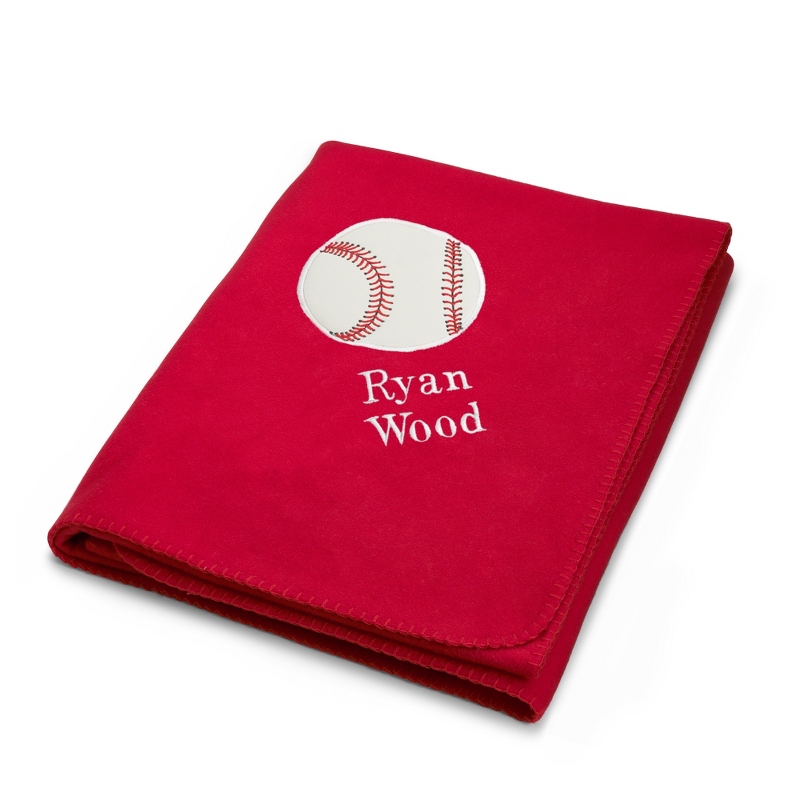 Baseball Design on Red Fleece Blanket
