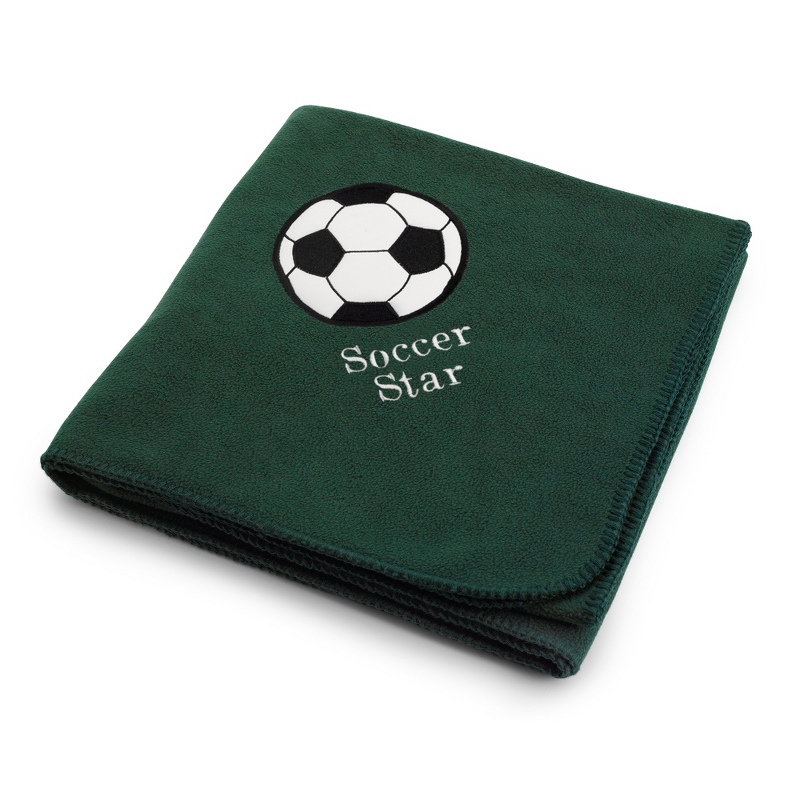 Soccerball on Forest Green Fleece Blanket