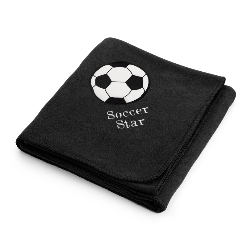 Soccerball Design on Black Fleece Blanket
