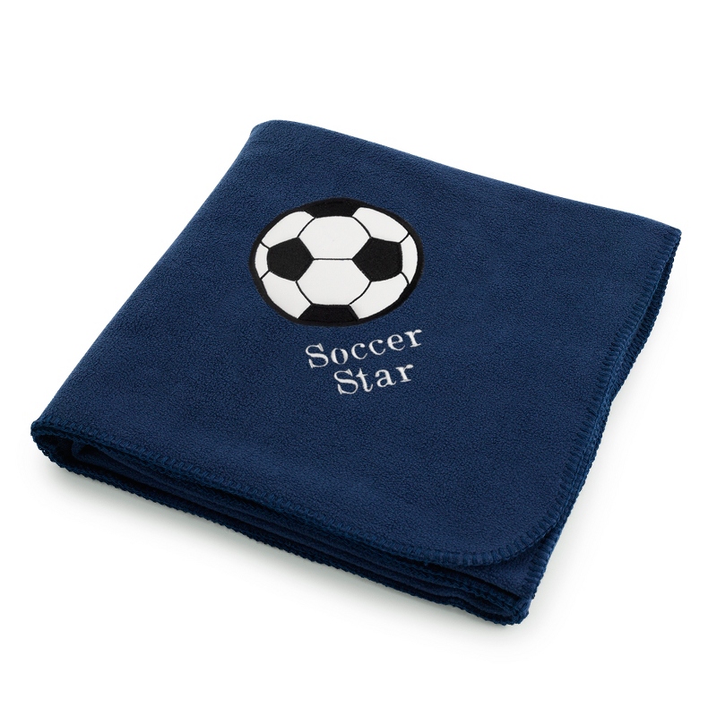 Soccerball Design on Navy Fleece Blanket