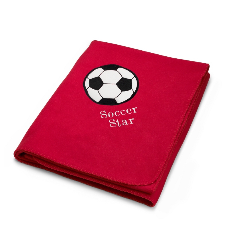 Soccerball Design on Red Fleece Blanket