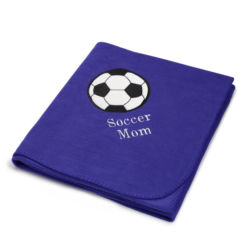 Soccerball Design on Purple Fleece Blanket