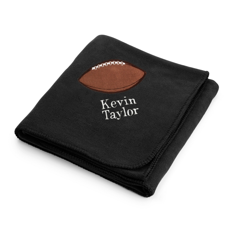 Football Design on Black Fleece Blanket