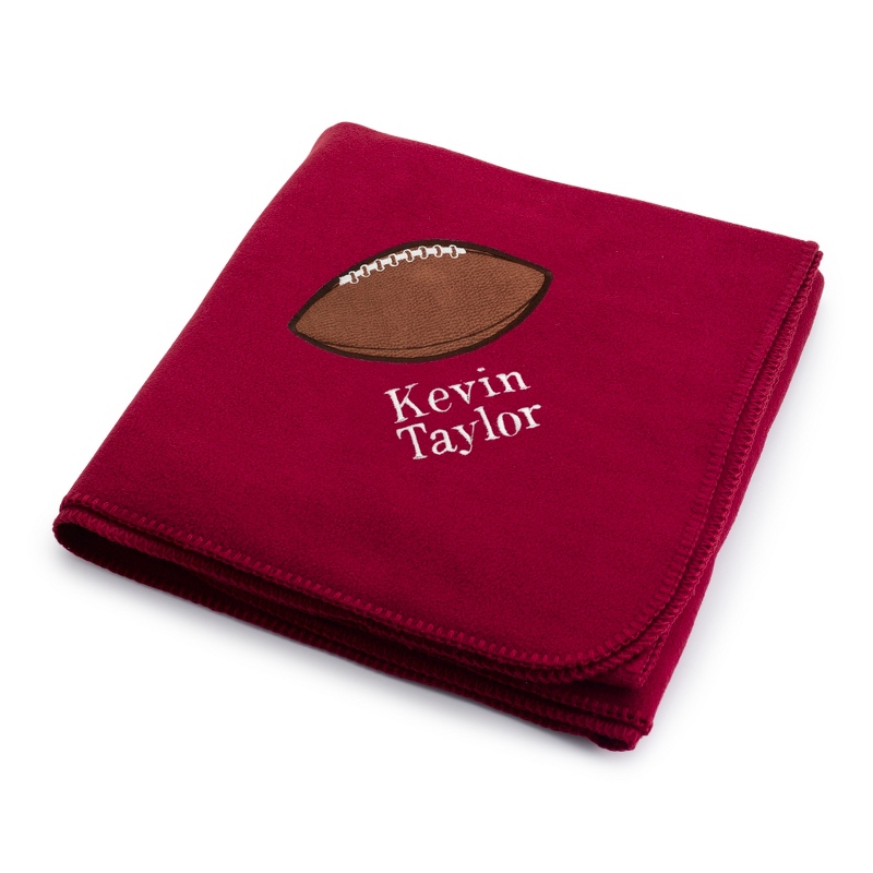 Football Design on Burgundy Fleece Blanket
