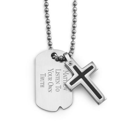 Personalized Boy’s Black Cross Dog Tag – Horizontal With Complimentary ...