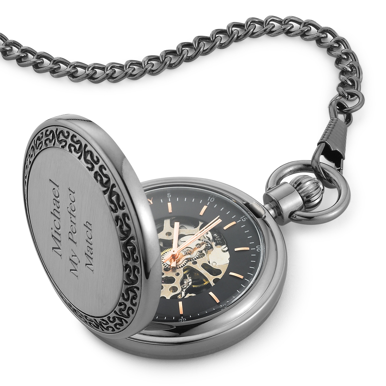 Gunmetal Skeleton Pocket Watch