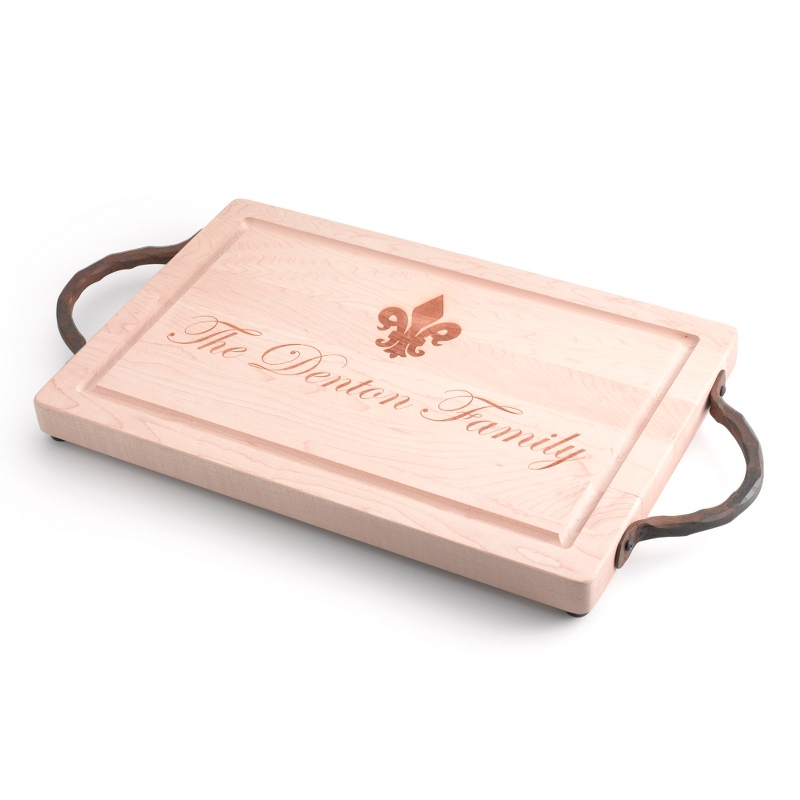 Image of Handled Fleur-de-Lis Rectangle Maple Cutting Board