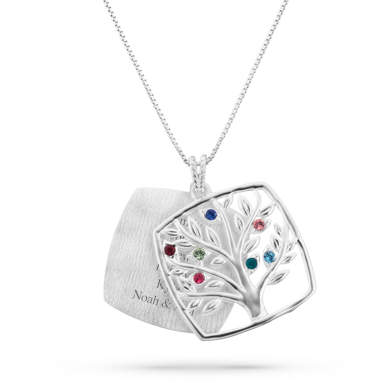 Image of Sterling Silver Family Tree 7-Birthstone Necklace