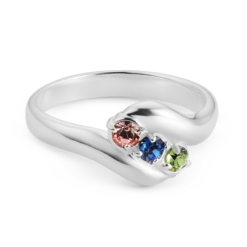 Image of Sterling Mothers 3 Birthstone Family Ring