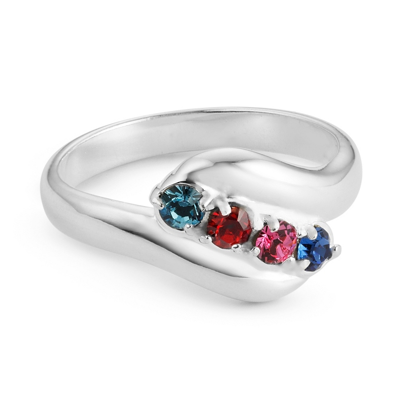 Image of Sterling Mothers 4 Birthstone Family Ring