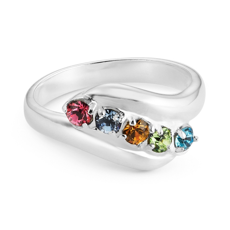 Image of Sterling Mothers 5 Birthstone Family Ring