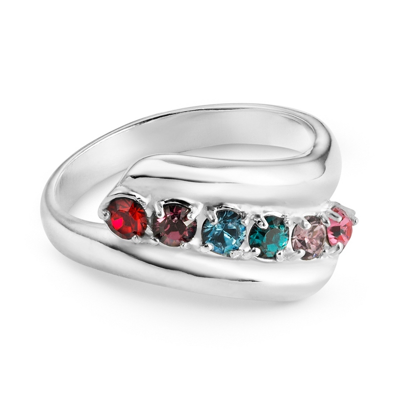 Image of Sterling Mothers 6 Birthstone Family Ring