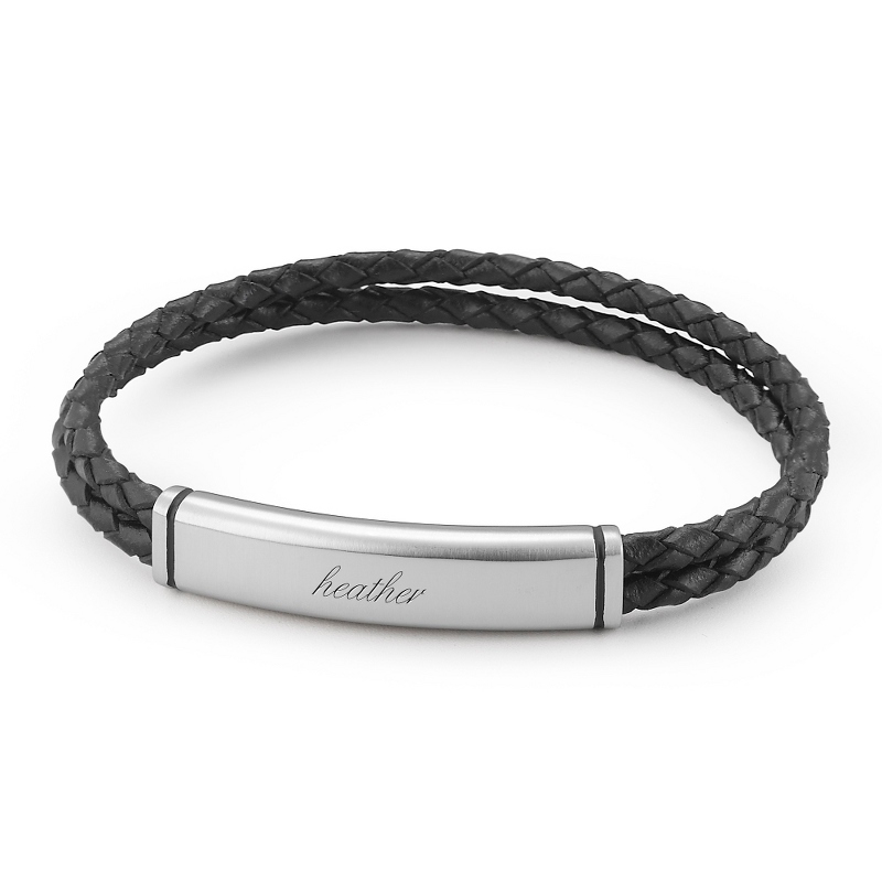 Image of Ladies Double Leather Cord ID Bracelet