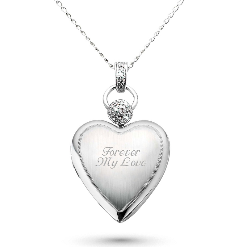 Image of Platinum over Sterling Heart Locket with Diamond Accents