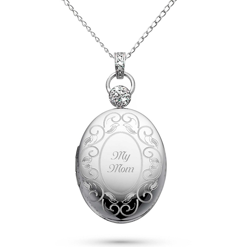 Image of Platinum over Sterling Oval Locket with Diamond Accents