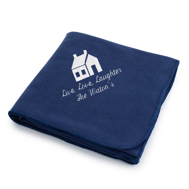Image of White House on Navy Fleece Blanket