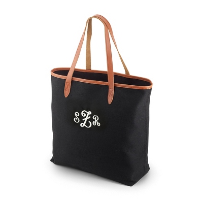 Personalized Black Canvas Tote With Leather Trim By Things Remembered ...
