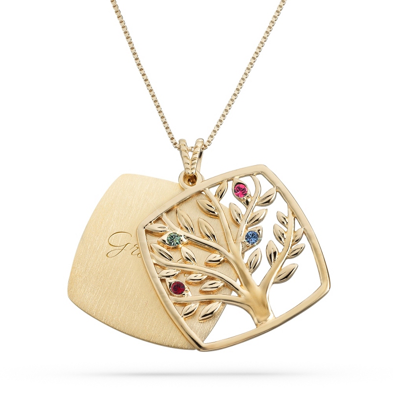 Image of Gold-Plated Sterling Family Tree 4-Birthstone Necklace