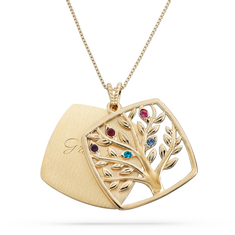 Image of Gold-Plated Sterling Family Tree 5-Birthstone Necklace