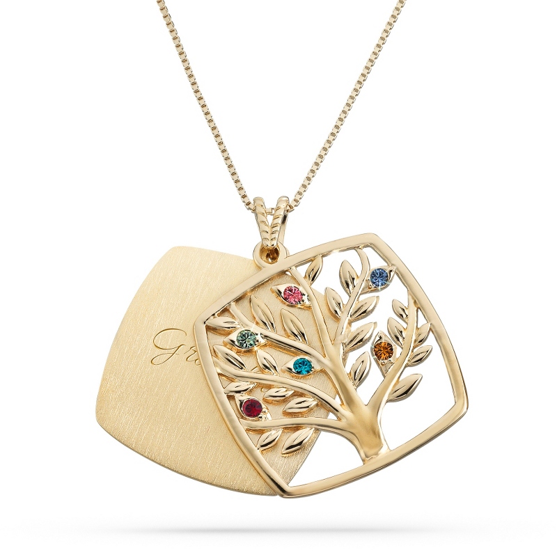 Image of Gold-Plated Sterling Family Tree 6-Birthstone Necklace