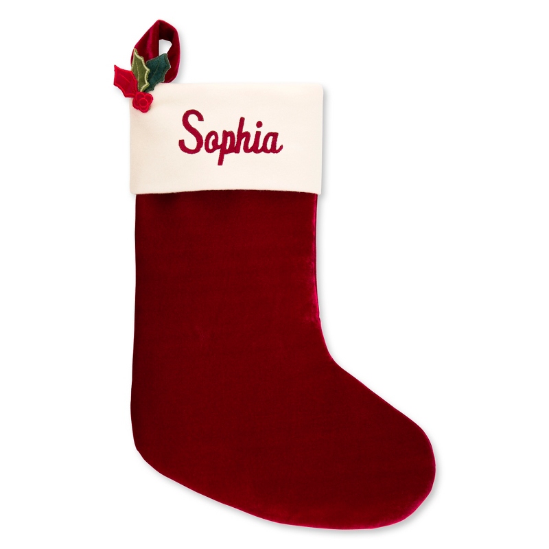 Image of 21 inch Red Velvet Stocking with Holly