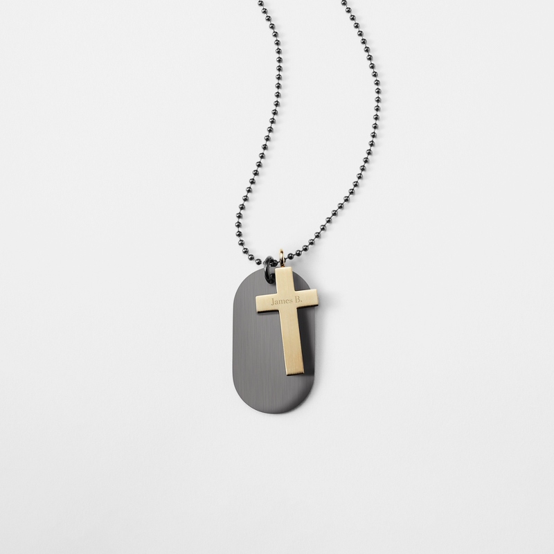 Image of Gunmetal & Gold Cross Dog Tag- Vertical